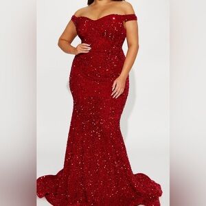 Glamorous Off-Shoulder Red Sequin Dress